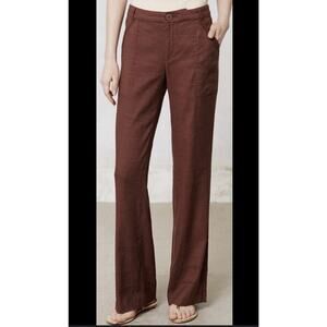 Elevenses Anthropologie Women's Linen Blend Wide Leg Pants Brown Classic 6